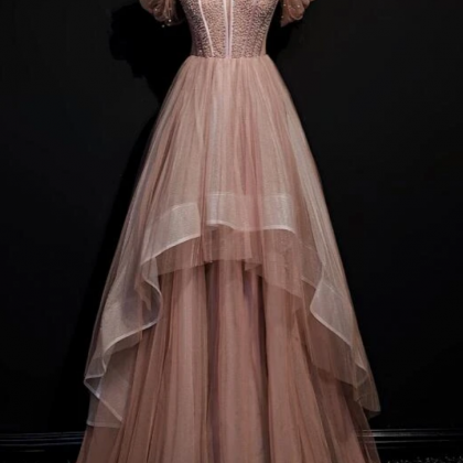 Tulle Beaded Layer Tulle Long Evening Dress,..