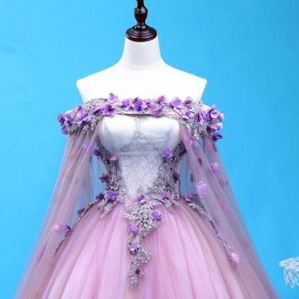 Tulle Long Sweet 16 Gown, Flowers Quinceanera..