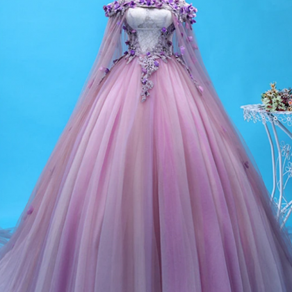 Tulle Long Sweet 16 Gown, Flowers Quinceanera..