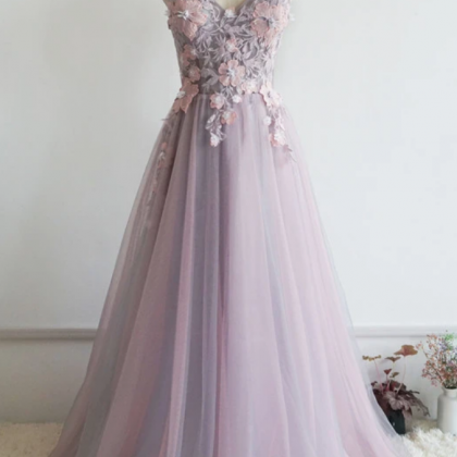 V-neckline Floral Lace Party Dress, Formal Dress