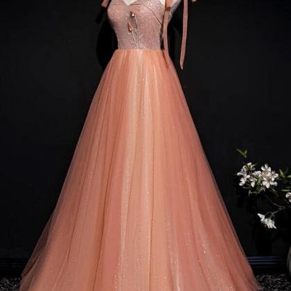 Lovely Tulle Sparkle Straps Long Formal Gown, Prom..