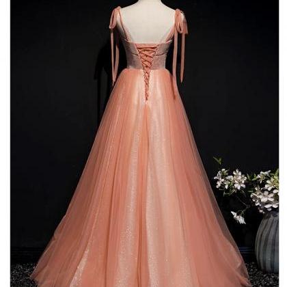 Lovely Tulle Sparkle Straps Long Formal Gown, Prom..