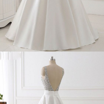Charming White Prom Dress,deep V-neck Sexy Long..