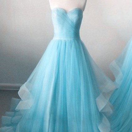 Strapless Party Dress, Ice Blue Prom Dress, Tulle..