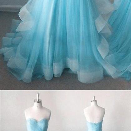 Strapless Party Dress, Ice Blue Prom Dress, Tulle..