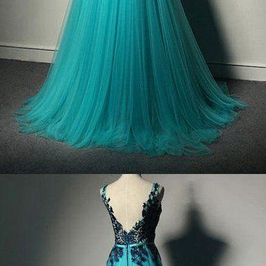 Fashion, Blue Tulle Party Dress, Formal Gown,lace..