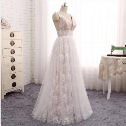 Sleeveless A-line Long Prom Dress With Lace..