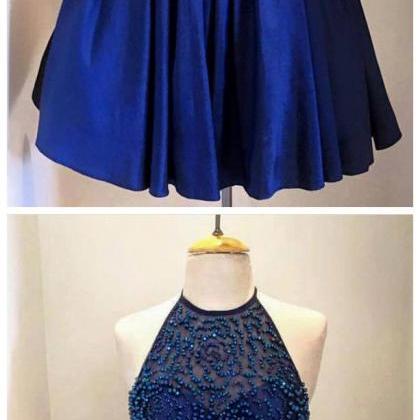 Short Royal Blue Beads Prom Dresses Homecoming..