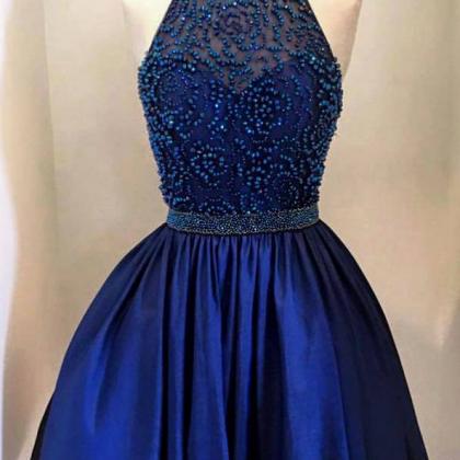 Short Royal Blue Beads Prom Dresses Homecoming..