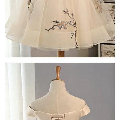 Cap Sleeves ,embroidery ,tulle Homecoming Dress,..