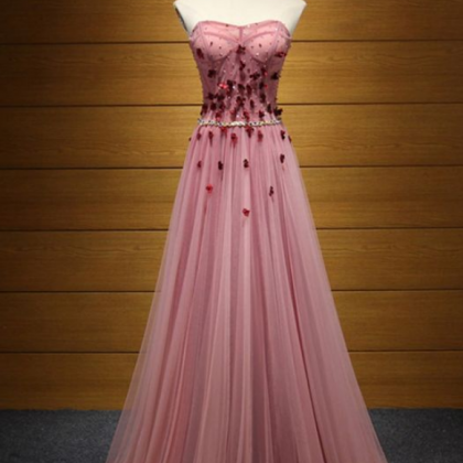 Princess Long Pink, Prom Dress, Strapless With..