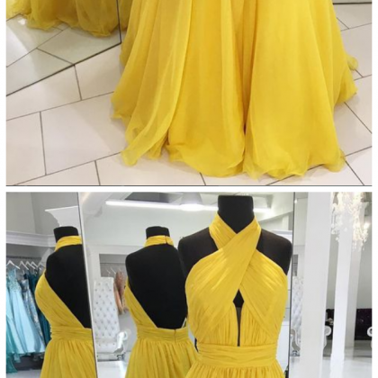 High Neck, Backless ,yellow Long..