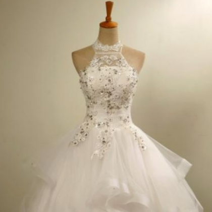 Halter Neck, Lace-up Ball Gown ,floor-length..