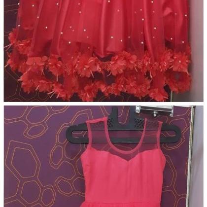O Neck Prom Dress, Sleeveless,3d Flower Applique..