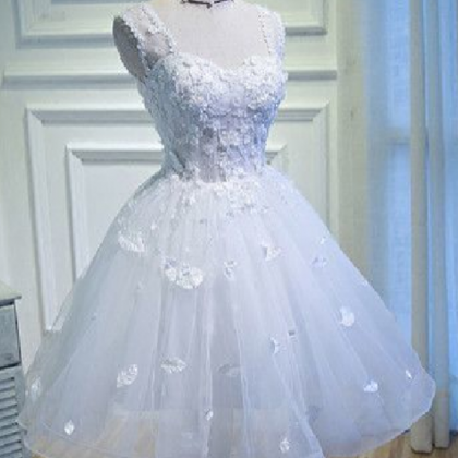 Chic Homecoming Dress Deep Straps White Tulle..