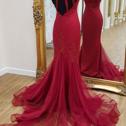 Unique High Neck Prom Gowns, Lace Mermaid Party..