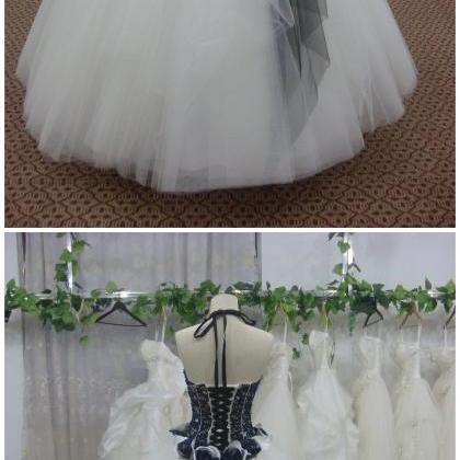 Wedding Dresses Strapless Black White Lace Floor..