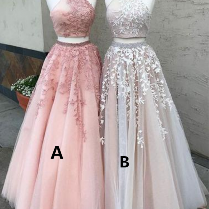 Sexy 2 Pcs Lace Applique Prom Dress Evening Dress..