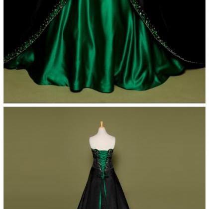 Gothic Victorian Black Wedding Dress With Green..