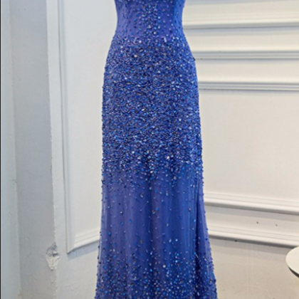 Charming Prom Dress, Halter Royal Blue Mermaid..