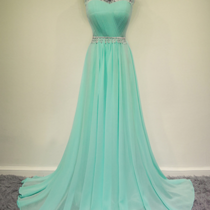 Pretty Mint Chiffon Long Handmade Prom Dresses ,..