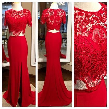 Custom Made Charming Red Two Pieces Prom Dresses,..