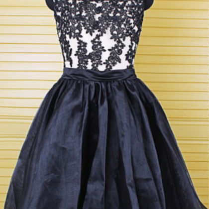 Short Black Lace Party Prom Dress, Junior..