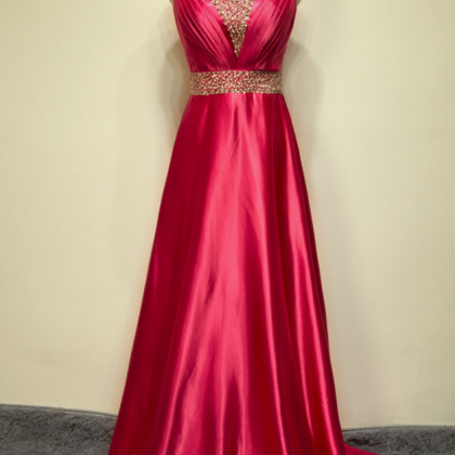 Elegant Handmade A-line Floor Length Rose Red Prom..