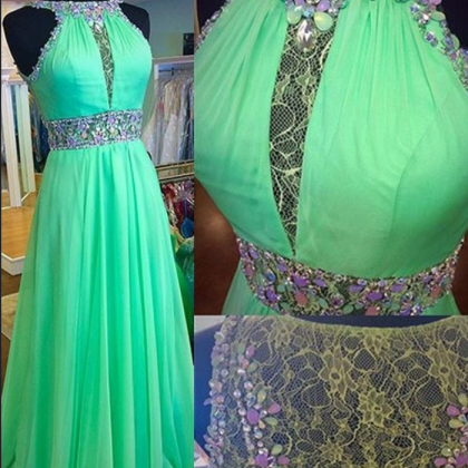 Sexy A-line Green Prom Dress,chiffon Lace Prom..