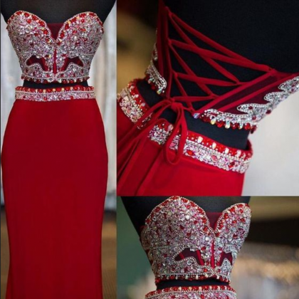 Long Prom Dresses,red Evening Gowns,2 Pieces Prom..