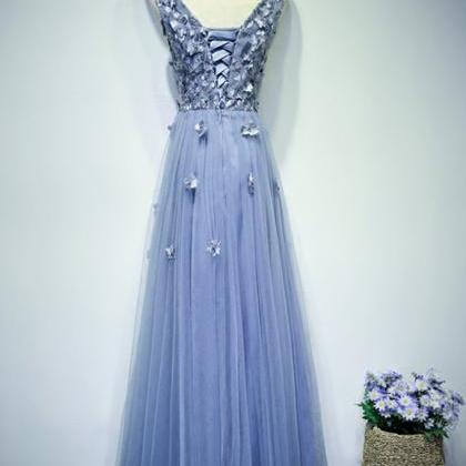 Charming Prom Dress,appliques Evening Dress,tulle..