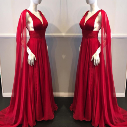 Sexy Red Evening Dress,v-neckline Red Prom..