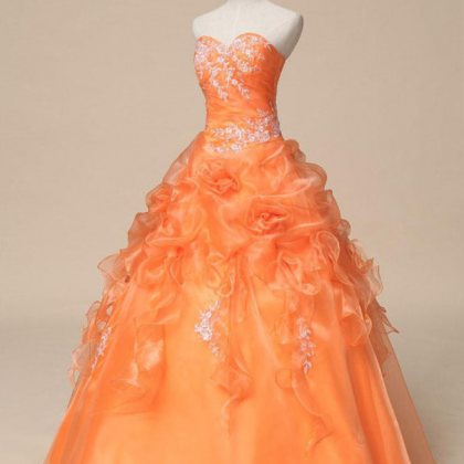 Lace Applique Orange Ball Gown Quinceanera Dress..