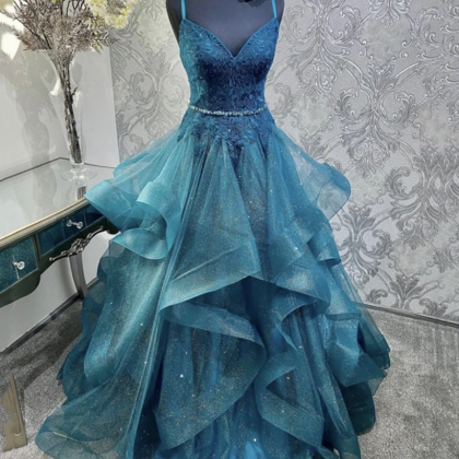 Tulle Lace Long Prom Gown Formal Dress