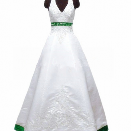 Halter Neck Satin Embroidery Wedding Dresses..