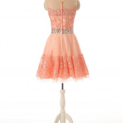 Crystal Strapless Coral Lace Applique Short..