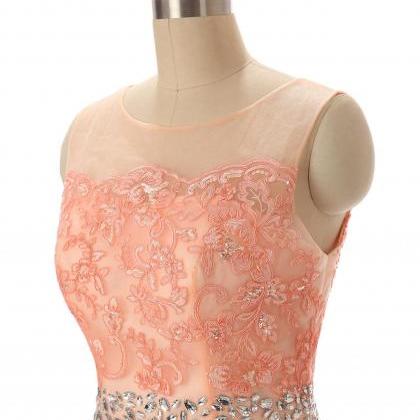 Crystal Strapless Coral Lace Applique Short..