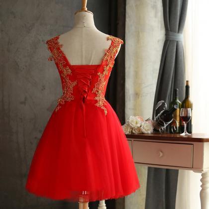 Short Red Bridesmaid Dress,short A Line Lace..