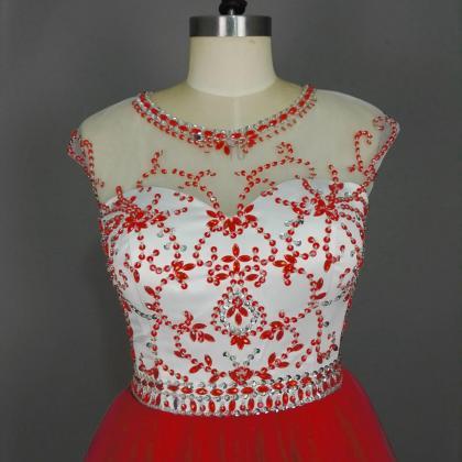 Sexy Short Red Beaded Short Prom Dresses,front..