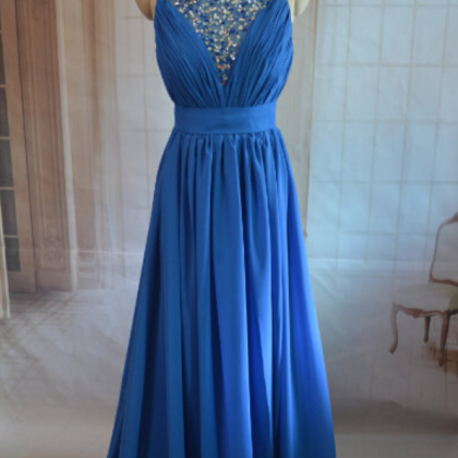 Sexy Blue A Line Prom Dresses Chiffon Beaded..