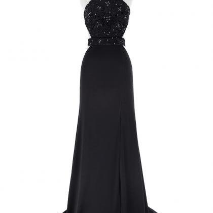 Sexy Black A Line Chiffon Long Prom Dresses With..