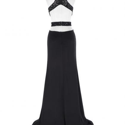 Sexy Black A Line Chiffon Long Prom Dresses With..