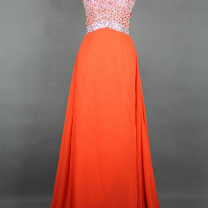 Orange Long Chiffon A Line Evening Dress Featuring..