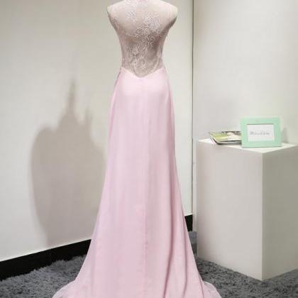 Charming Long Deep V Neck Pink Backless Prom Dress..