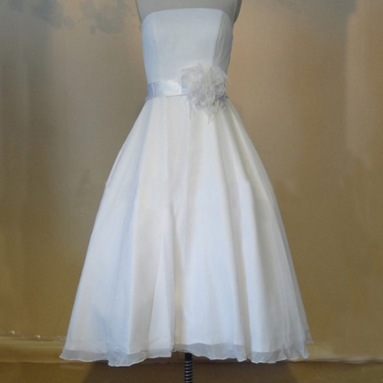 Cute White Tea Length Organza Prom Dresses 2016,..