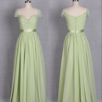 Sexy Sage Green Chiffon Bridesmaid Dress,floor..