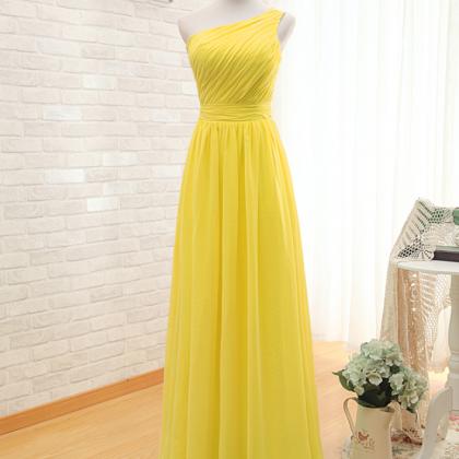 One Shoulder Prom Dress,yellow Prom Dresses,custom..