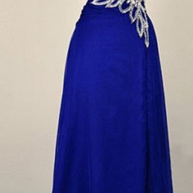 One Shoulder Blue Chiffon Bridesmaid Dress,floor..