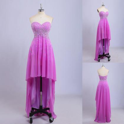 Lilac Prom Dresses,high Low Prom Dresses,crystal..