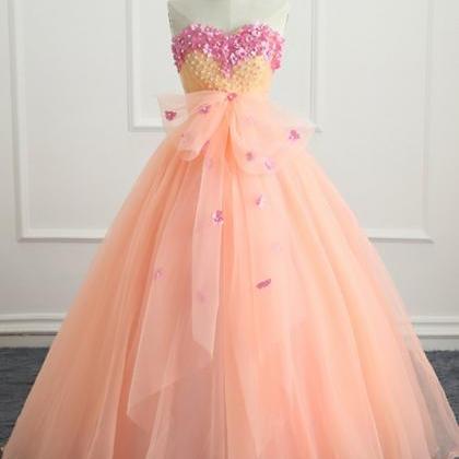 Cute Peach Pink Sweetheart Long Prom Dress For..